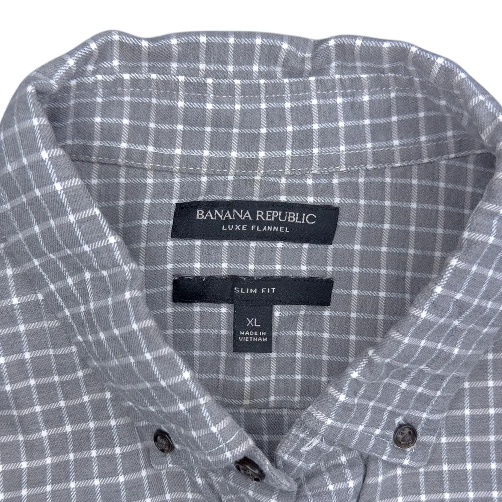 Banana Republic Luxe Flannel Slim Fit Cotton Gray LS Button Up Shirt Men's‎ XL